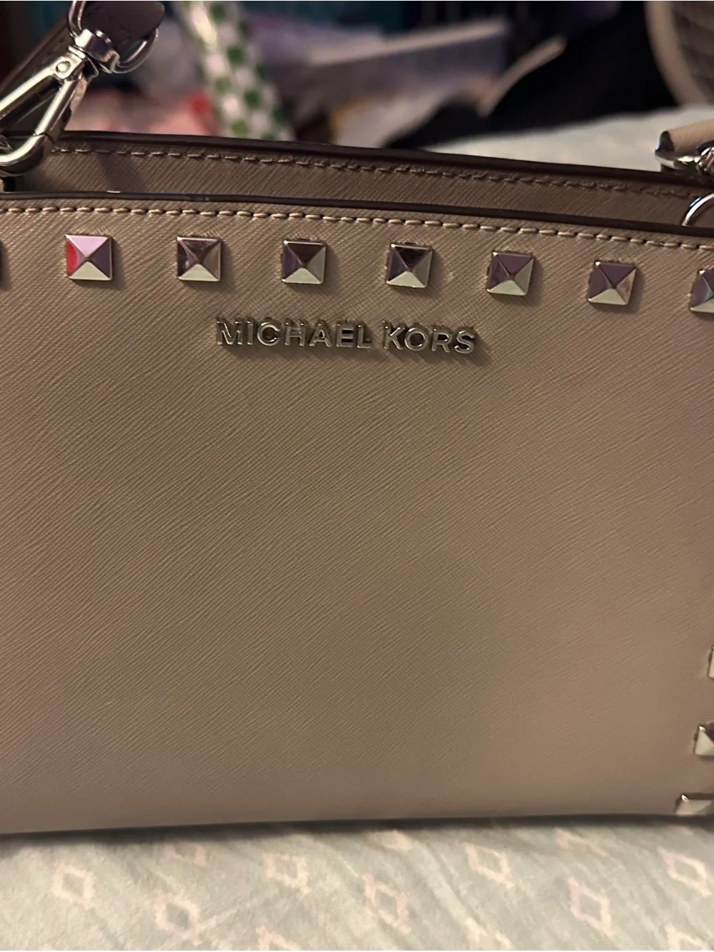 Michael Kors Taupe Pyramid-Stud Crossbody Bag